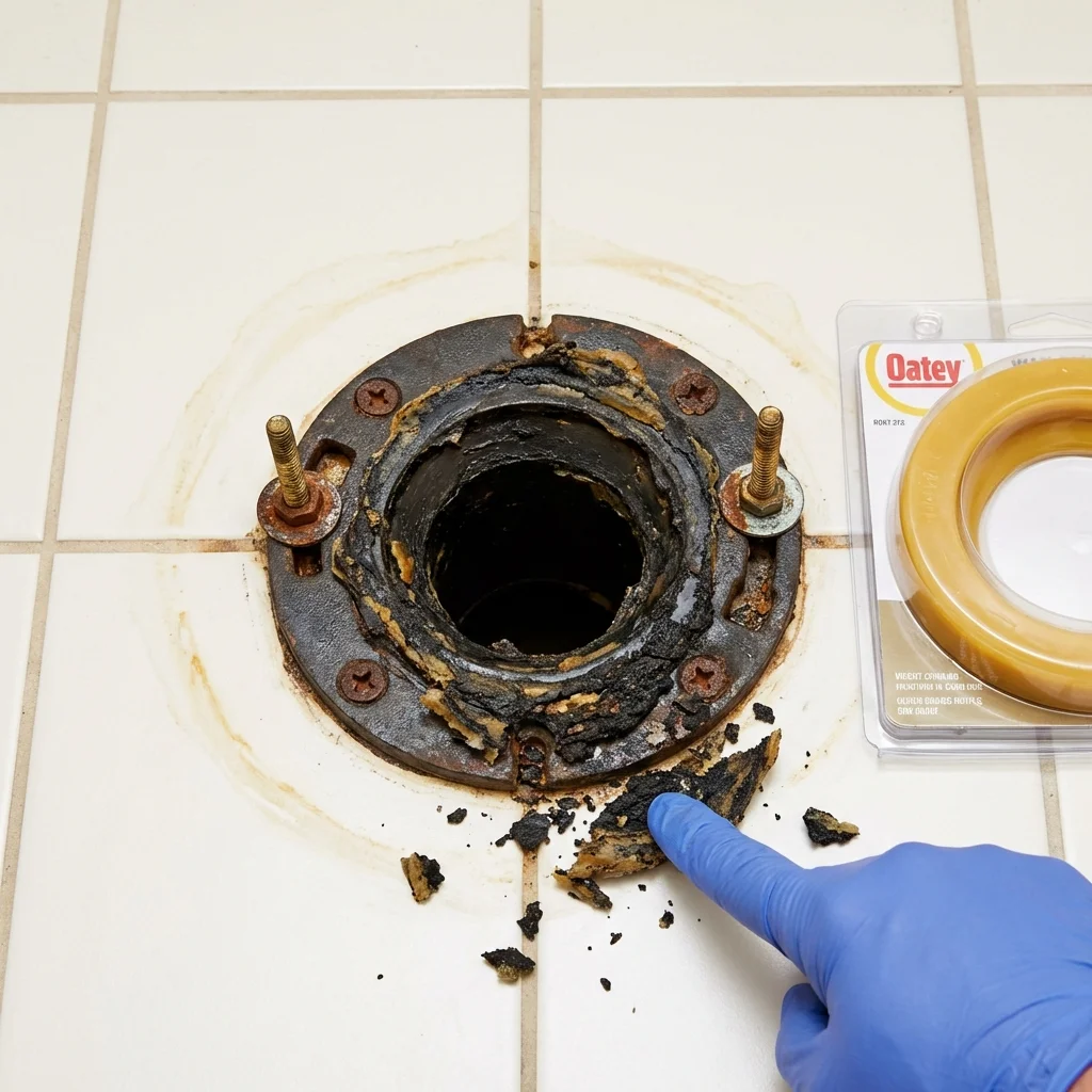 Failed wax ring showing water seepage at the base of a toilet in a Los Alamitos, CA home
