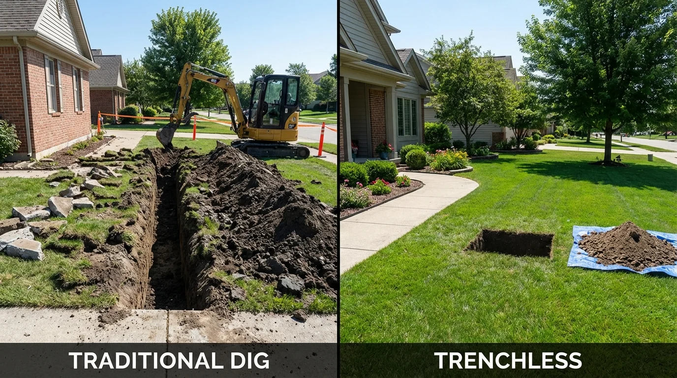 Trenchless sewer repair with minimal yard damage versus traditional excavation in Los Alamitos, CA